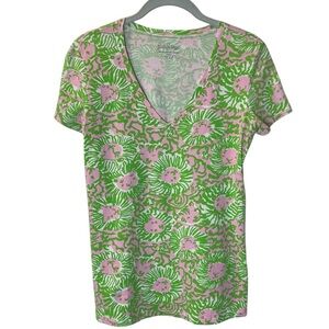 Lilly Pulitzer V-Neck T-Shirt Sunnyside Lion Tee small